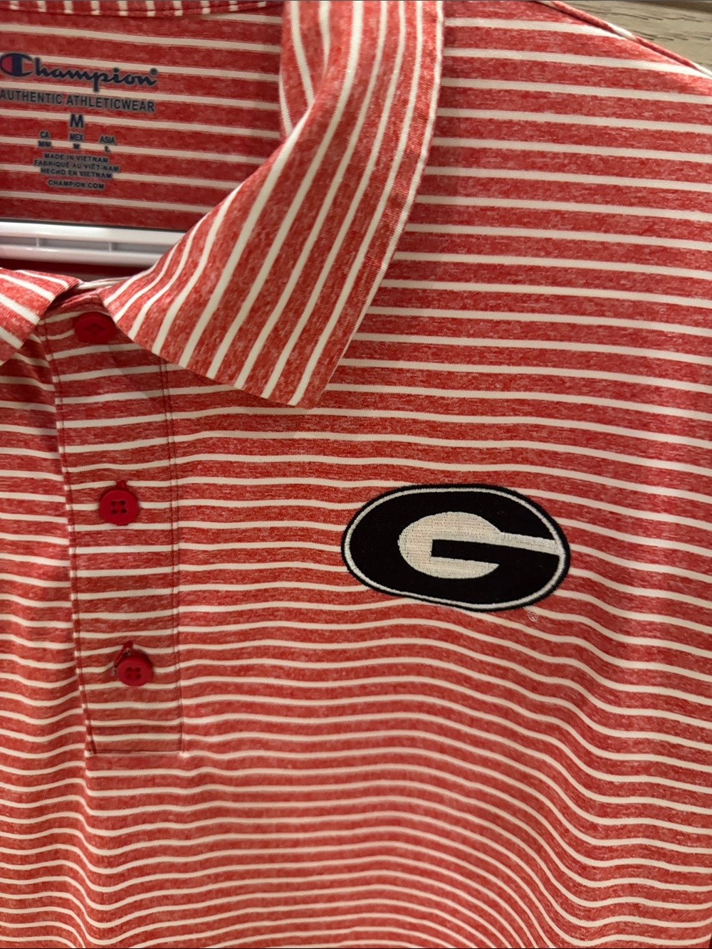 Champion Red & White Striped Polo with UGA Logo - Medium - Picture 3 of 4